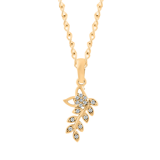 White Topaz Gemstone Solid 14k Yellow Gold Leaf Pendant