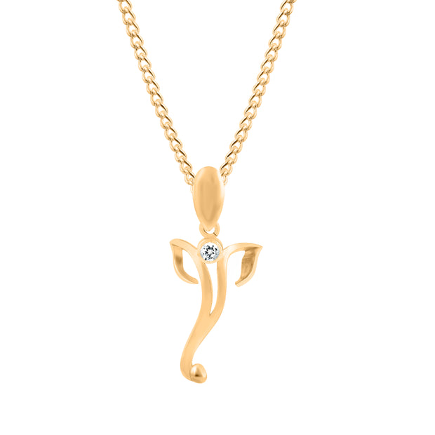 White Topaz Gemstone Solid 14k Yellow Gold Lord Ganesha Pendant