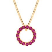 Ruby Gemstone Solid 14k Yellow Gold Round Ring Pendant