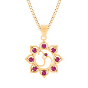 Ruby Gemstone Solid 14k Yellow Gold OM Pendant
