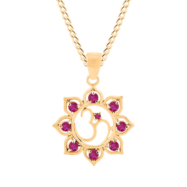Ruby Gemstone Solid 14k Yellow Gold OM Pendant