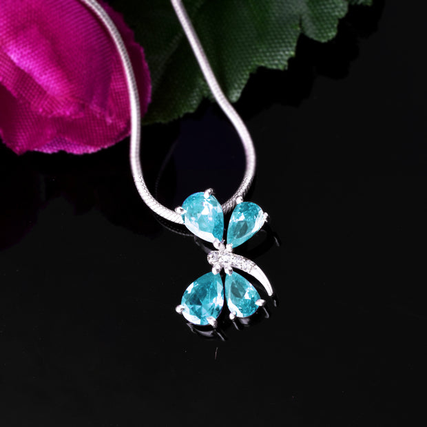 Blue Topaz Gemstone & Diamond Solid 925 Sterling Silver Pendant