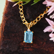 Blue Topaz Gemstone & Diamond Solid 14k Yellow Gold Pendant
