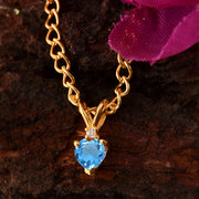 Blue Topaz Gemstone & Diamond Solid 14k Yellow Gold Pendant