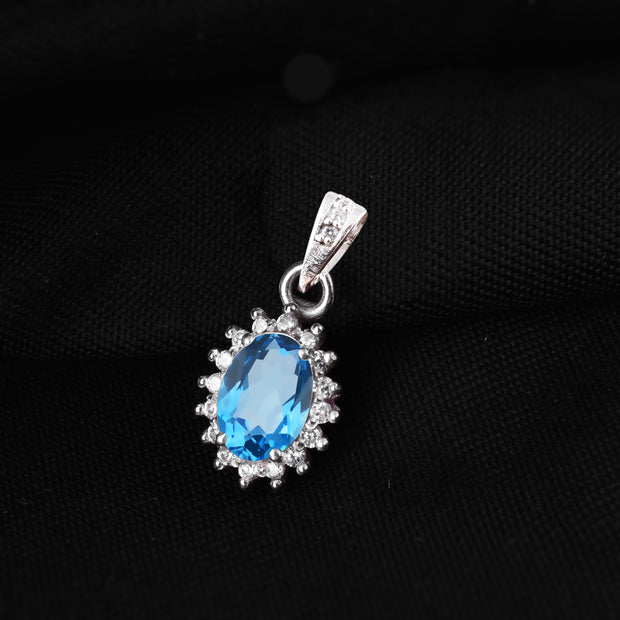 Blue Topaz Gemstone Solid 925 Sterling Silver Pendant