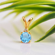 Blue Topaz Gemstone & Diamond Solid 14k Yellow Gold Pendant