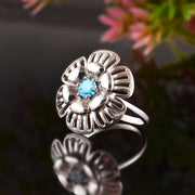 Blue Topaz Gemstone Solid 14k White Gold Ring
