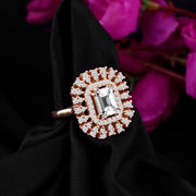 White Topaz Gemstone & Diamond Solid 14k Rose Gold Ring