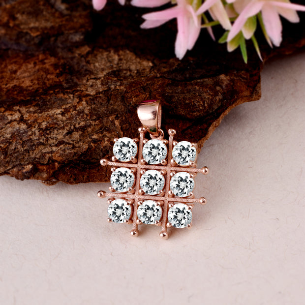 White Topaz Gemstone Solid 14k Rose Gold Pendant