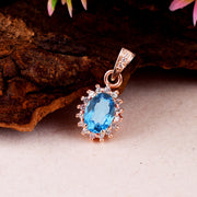 Blue Topaz Gemstone & Diamond Solid 14k Rose Gold Pendant