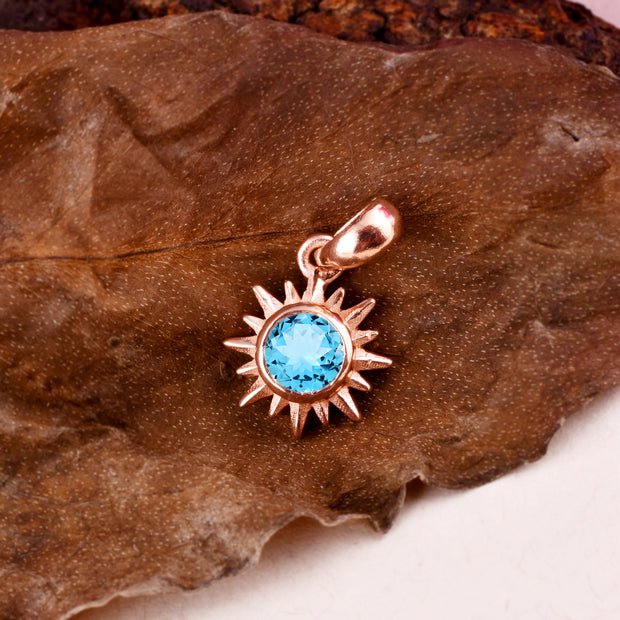 Blue Topaz Gemstone Solid 14k Rose Gold Pendant