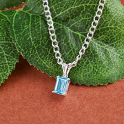 Blue Topaz Gemstone & Diamond Solid 14k White Gold Pendant