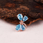 Blue Topaz Gemstone & Diamond Solid 14k Rose Gold Pendant