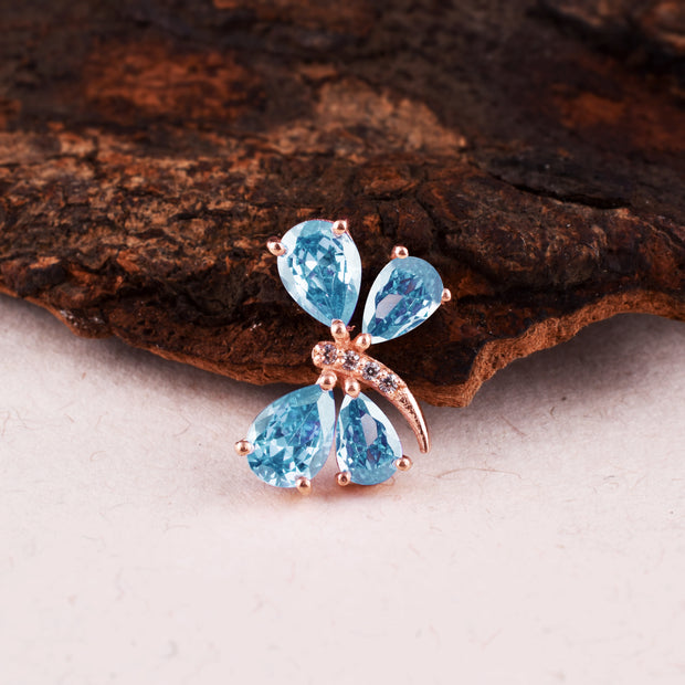 Blue Topaz Gemstone & Diamond Solid 14k Rose Gold Pendant