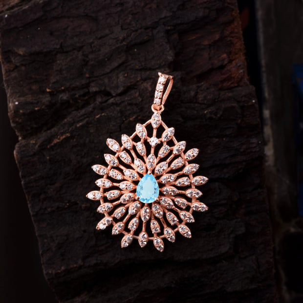 Blue Topaz Gemstone Solid 14k Rose Gold Pendant