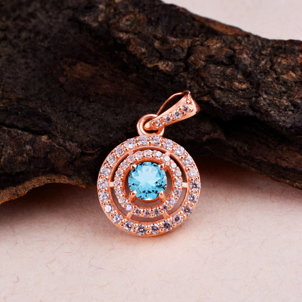 Blue Topaz Gemstone Solid 14k Rose Gold Pendant