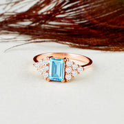 Blue Topaz Gemstone & Diamond Solid 14k Rose Gold Ring