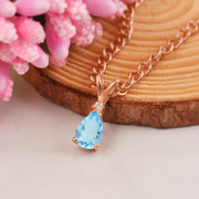 Blue Topaz Gemstone & Diamond Solid 14k Rose Gold Pendant