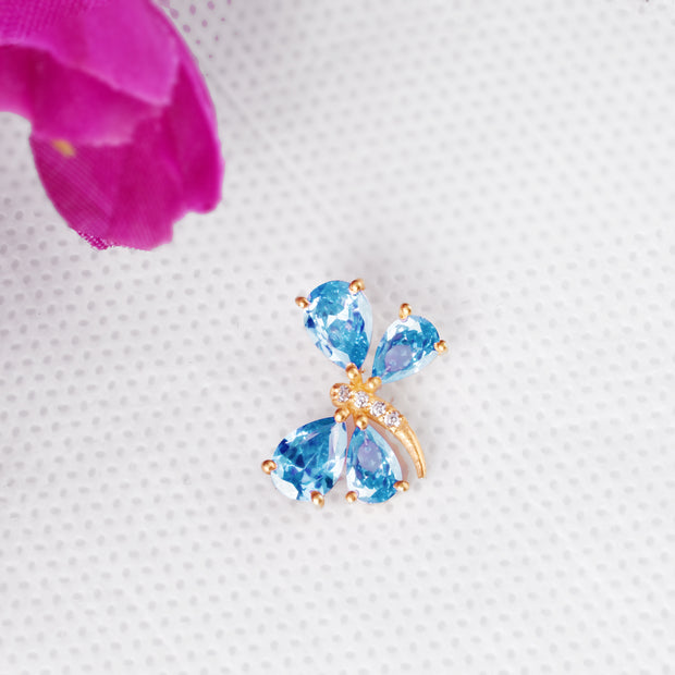 Blue Topaz Gemstone & Diamond Solid 14k Yellow Gold Pendant
