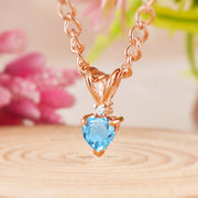Blue Topaz Gemstone & Diamond Solid 14k Rose Gold Pendant