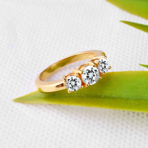 White Topaz Gemstone Solid 14k Yellow Gold Ring
