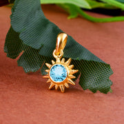 Blue Topaz Gemstone Solid 14k Yellow Gold Pendant