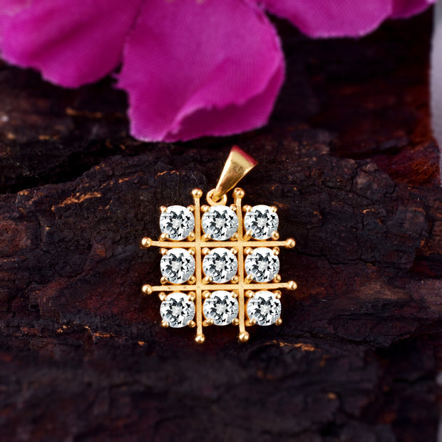 White Topaz Gemstone Solid 14k Yellow Gold Pendant