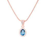 Blue Topaz Gemstone & Diamond Solid 14k Rose Gold Pendant