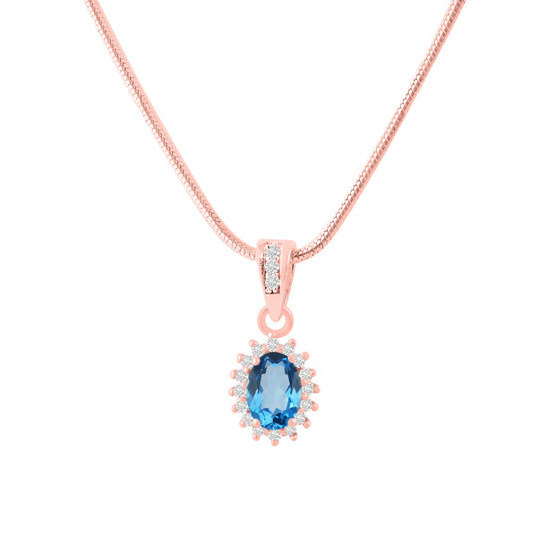 Blue Topaz Gemstone & Diamond Solid 14k Rose Gold Pendant
