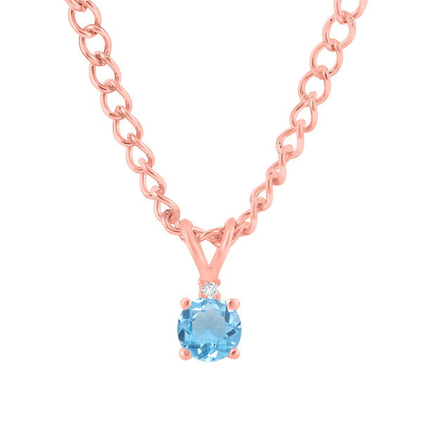 Blue Topaz Gemstone & Diamond Solid 14k Rose Gold Pendant