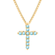 Blue Topaz Gemstone Solid 14k Yellow Gold Cross Pendant