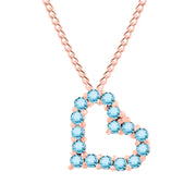 Blue Topaz Gemstone Solid 14k Rose Gold Heart Pendant