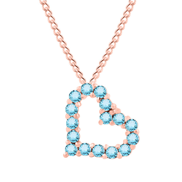 Blue Topaz Gemstone Solid 14k Rose Gold Heart Pendant