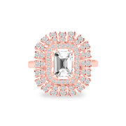 White Topaz Gemstone & Diamond Solid 14k Rose Gold Ring