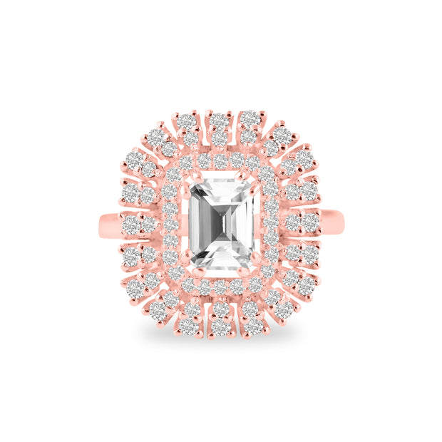White Topaz Gemstone & Diamond Solid 14k Rose Gold Ring