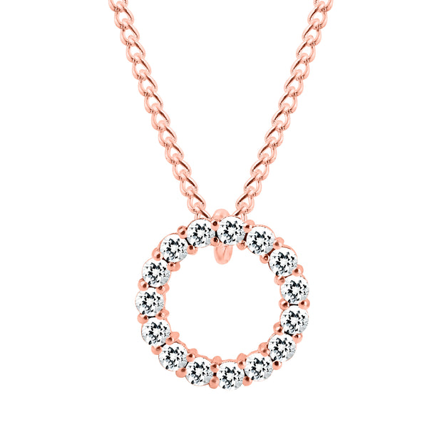 White Topaz Gemstone Solid 14k Rose Gold Round Ring Pendant