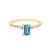 Blue Topaz & Diamond Gemstone Solid 14k Yellow Gold Ring