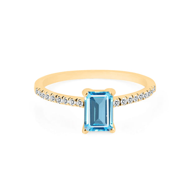 Blue Topaz & Diamond Gemstone Solid 14k Yellow Gold Ring