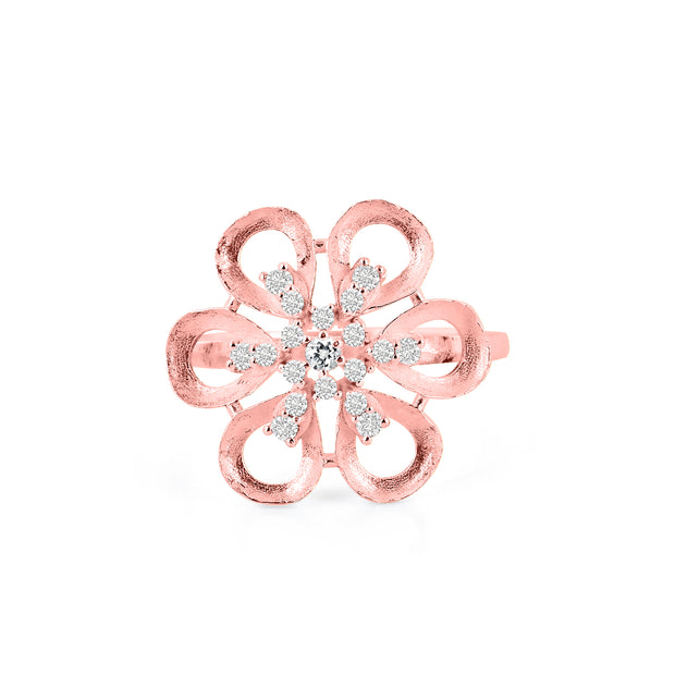 White Topaz Gemstone & Diamond Solid 14k Rose Gold Ring