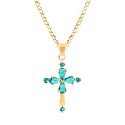 Blue Topaz Gemstone Solid 14k Yellow Gold Cross Pendant