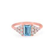 Blue Topaz Gemstone & Diamond Solid 14k Rose Gold Ring