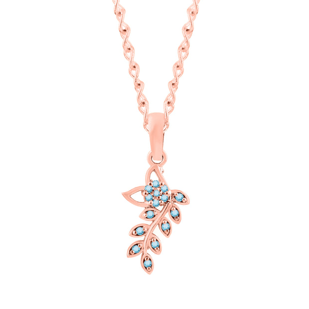 Blue Topaz Gemstone Solid 14k Rose Gold Leaf Pendant