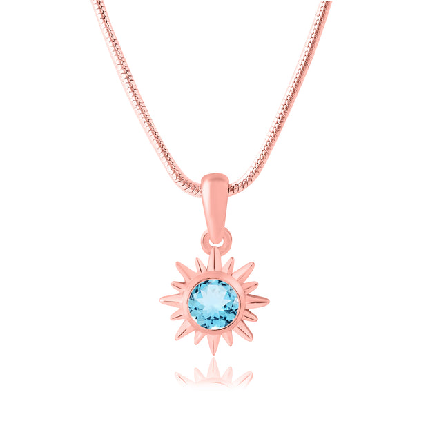 Blue Topaz Gemstone Solid 14k Rose Gold Pendant