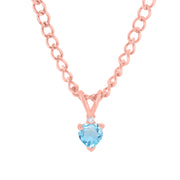 Blue Topaz Gemstone & Diamond Solid 14k Rose Gold Pendant