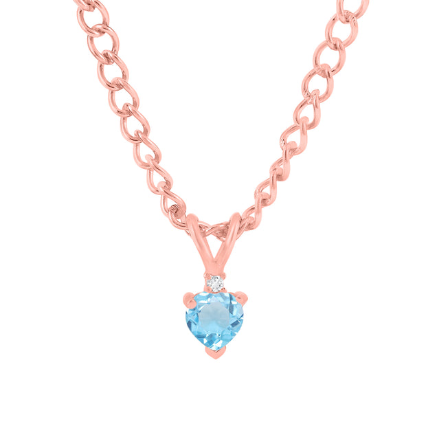 Blue Topaz Gemstone & Diamond Solid 14k Rose Gold Pendant