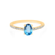 Blue Topaz Gemstone & Diamond Solid 14k Yellow Gold Ring