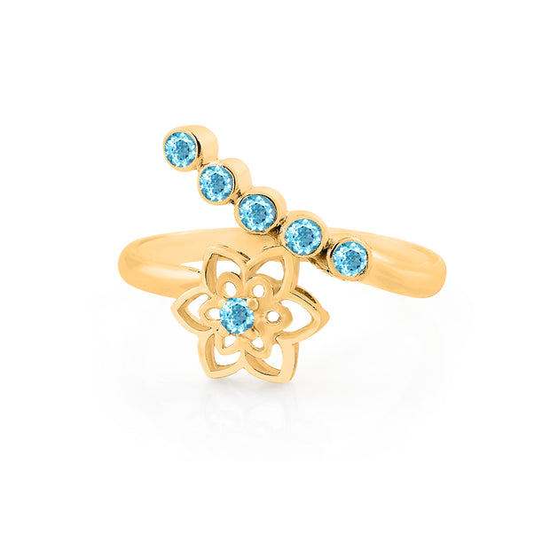 Blue Topaz Gemstone Solid 14k Yellow Gold Ring