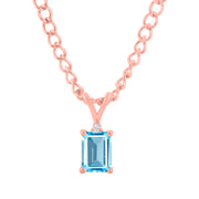 Blue Topaz Gemstone & Diamond Solid 14k Rose Gold Pendant
