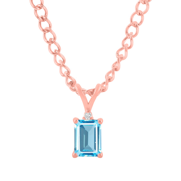 Blue Topaz Gemstone & Diamond Solid 14k Rose Gold Pendant