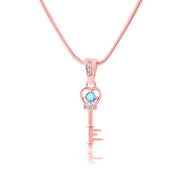 Blue Topaz Gemstone & Diamond Solid 14k Rose Gold Key Pendant
